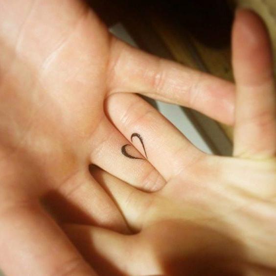 Small Matching Heart Tattoo On Fingers
