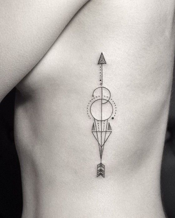 Arrow and geometric shapes tattoo on the side