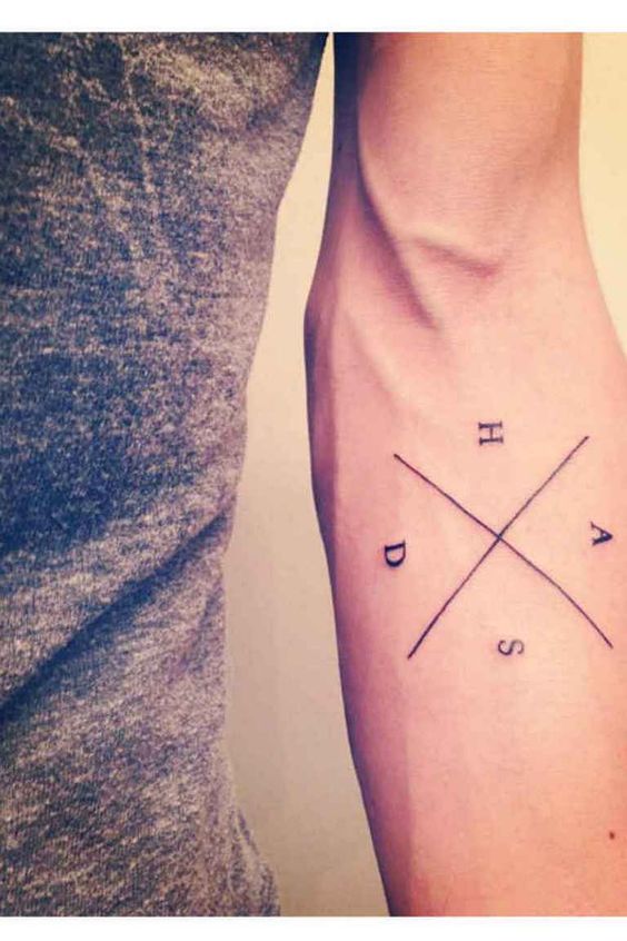 Initials tattoo on an inner arm