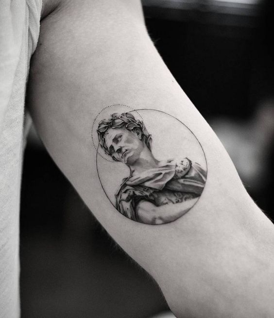 Julius Caesar Tattoo on the left arm by Single Needle Tattoo