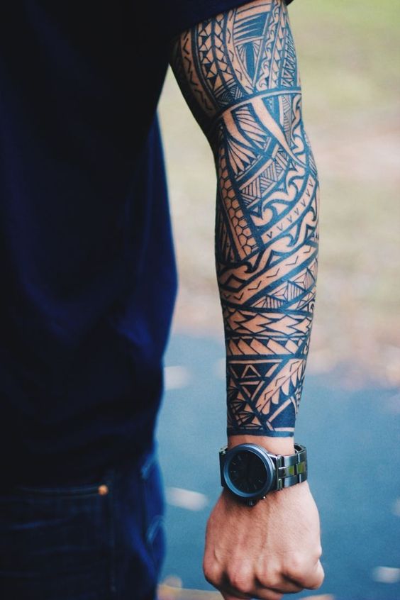 Maori tribal full sleeve tattoo