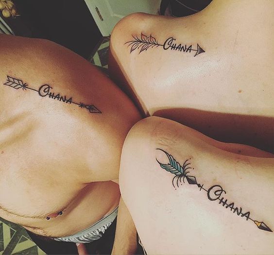 Matching ohana family tattoo on shoulder