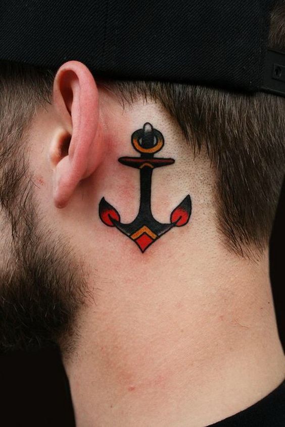 Anchor tattoo behind the ear