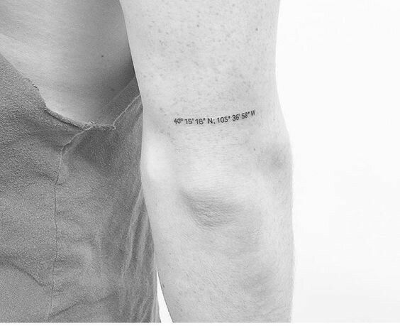 Coordinates tattoo on the back of the arm
