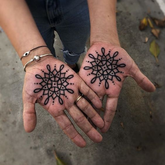 Sacred geometry tattoo on both palms