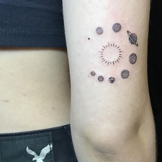 Solar system tattoo on the back of the arm