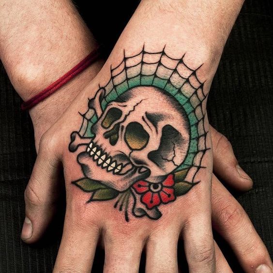 Skull tattoo on the hand