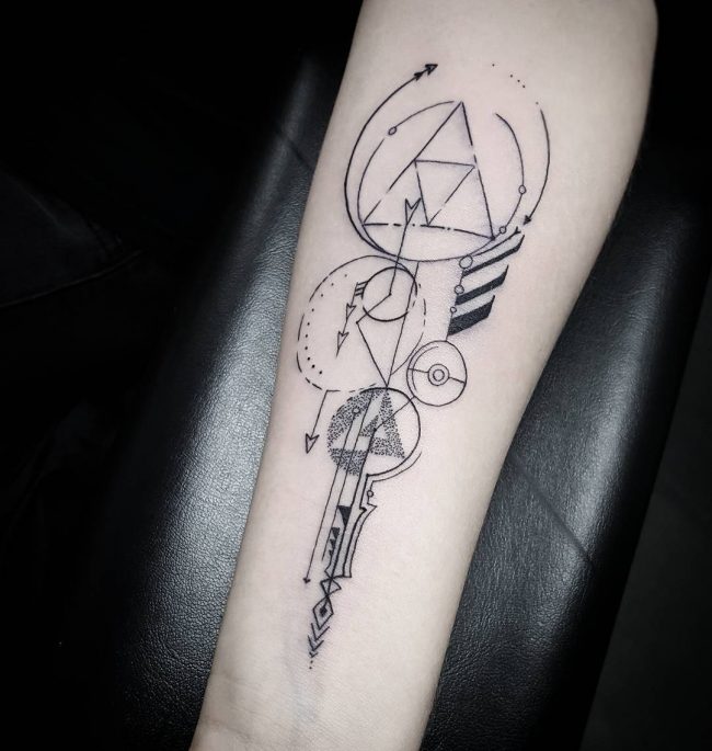 Abstract black linear triforce tattoo