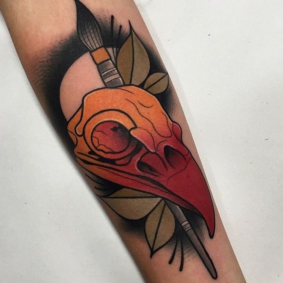Bird skull and paintbrush