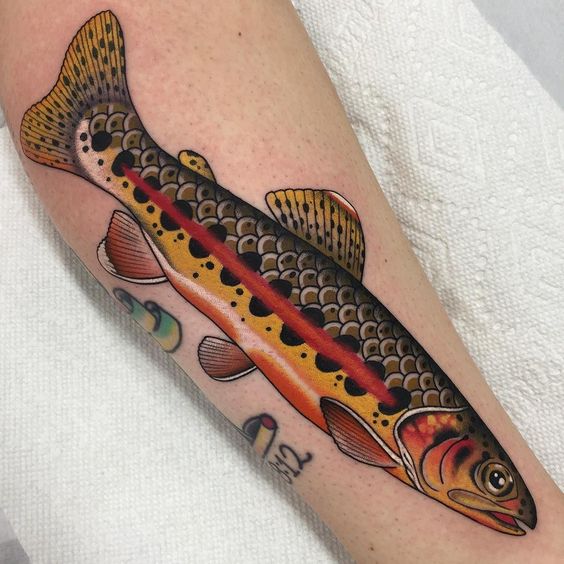 California golden trout tattoo on the left calf