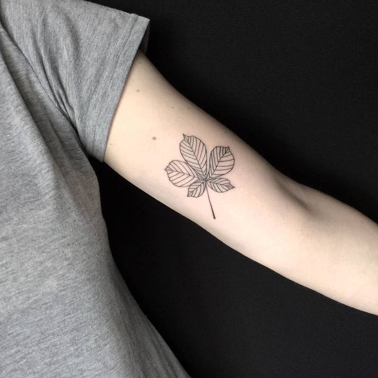 Chestnut leaf tattoo on the inner arm