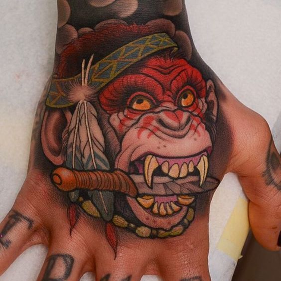 Crazy monkey tattoo in a neo traditional style