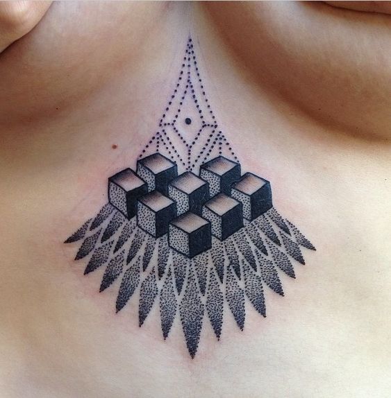 Dotwork geometric tattoo on the breastbone