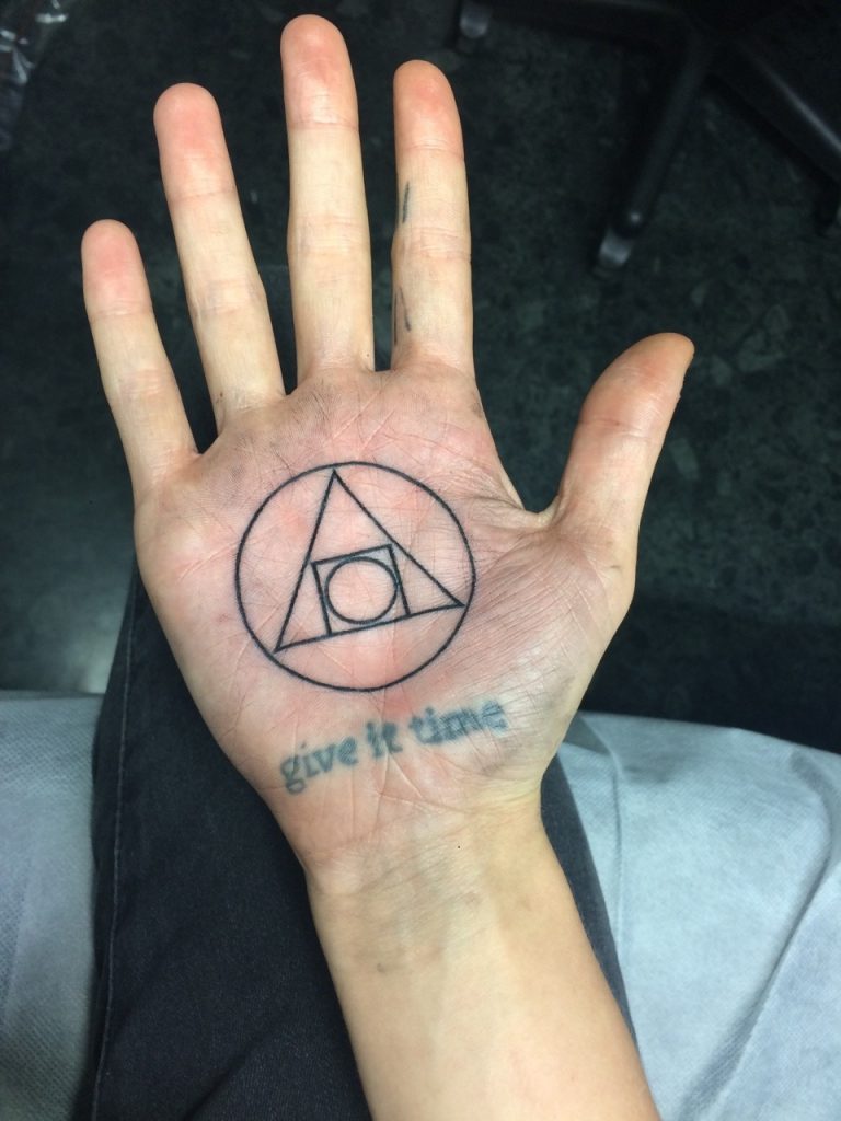 Earth wind fire water and unity tattoo on the palm