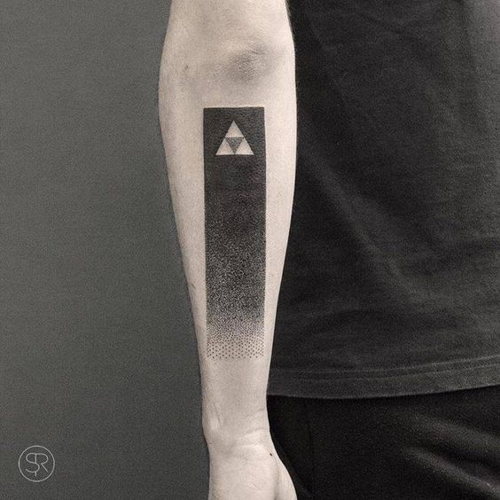 Fantastic dotwork style triforce tattoo on the left forearm