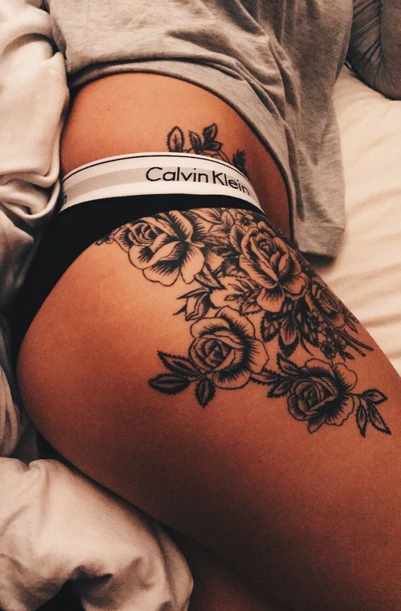 Gorgeous floral hip tattoo