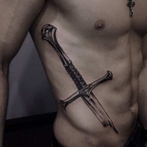 Half sword tattoo on the right side