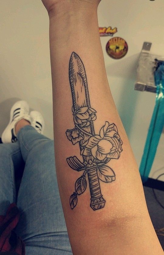 Legend of zelda sword tattoo on the inner arm