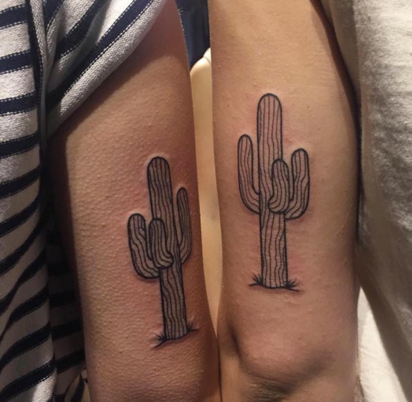 Minimal cactus tattoo for best friends or a couple