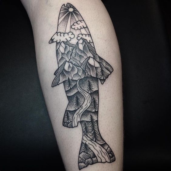 Mountain trout fish tattoo