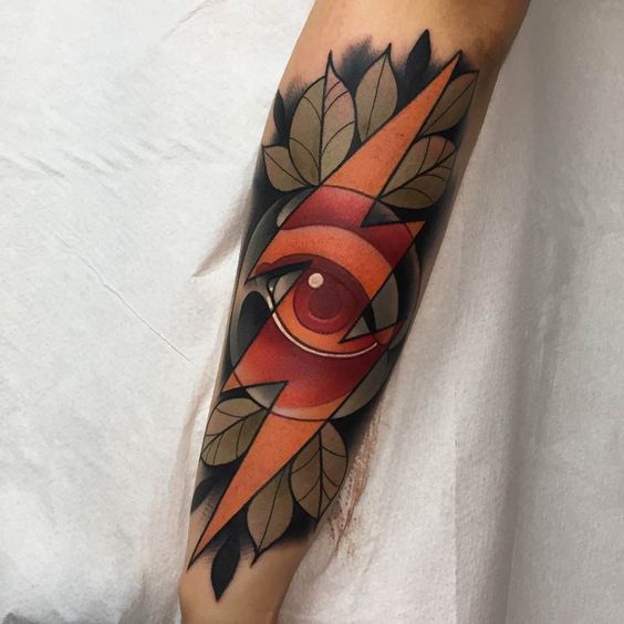 Neo traditional lightning bolt and eye tattoo