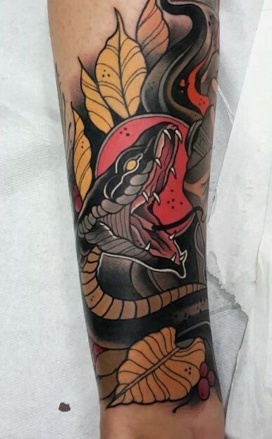 Neo traditional snake tattoo