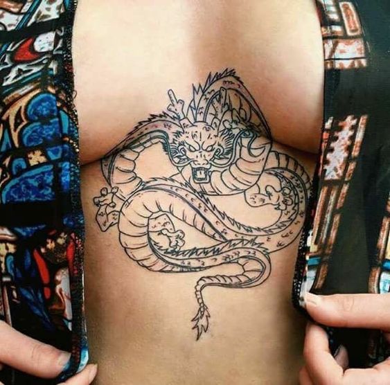 Outline black dragon sternum tattoo
