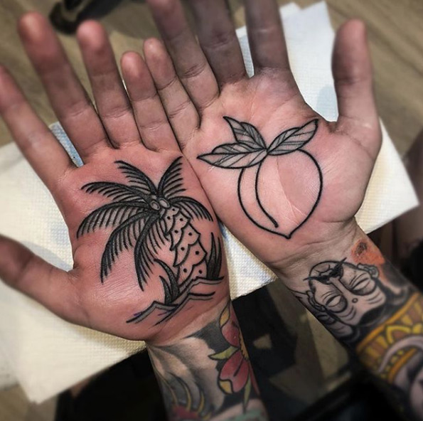 Peach and palm tree tattoos