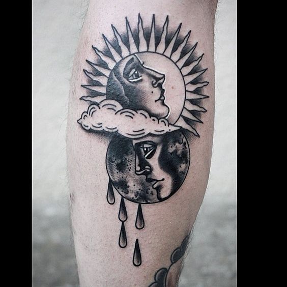 Personified sun and moon tattoo by patry khilton