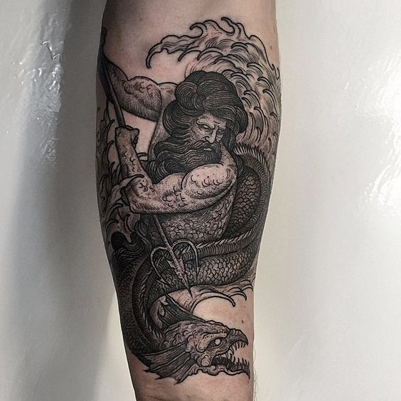 Poseidon attacking hydra tattoo