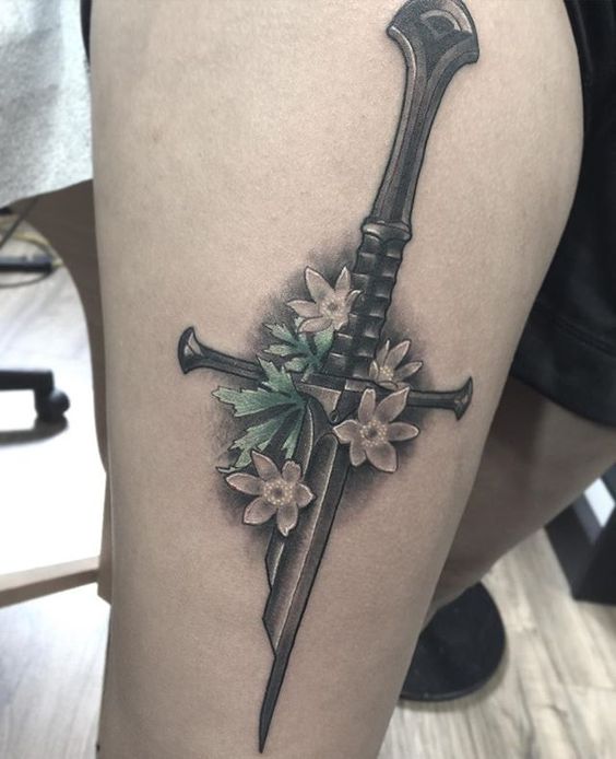 Realistic lord of the rings sword narsil tattoo