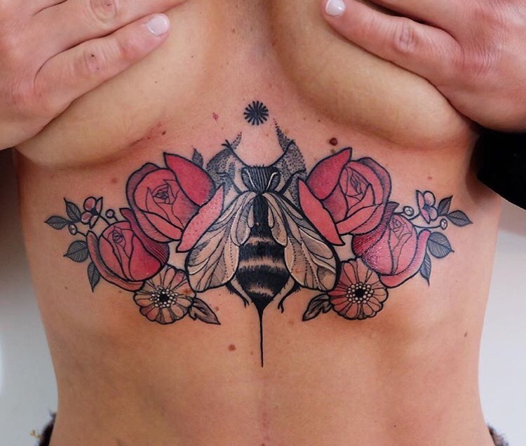 Roses and bee tattoo