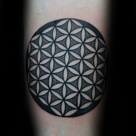 Sacred geometry negative space circular tattoo