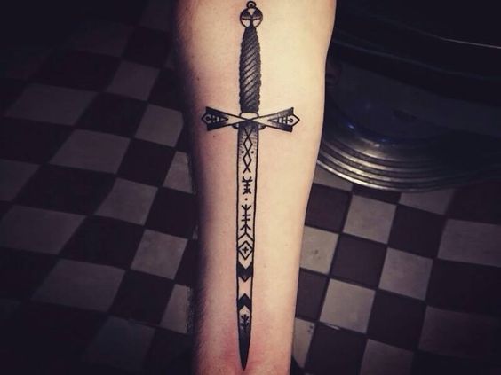 Sharp black sword tattoo