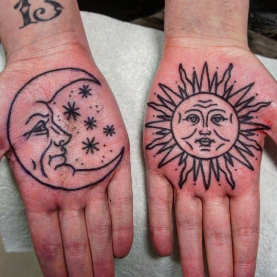 Sun and moon palms tattoo