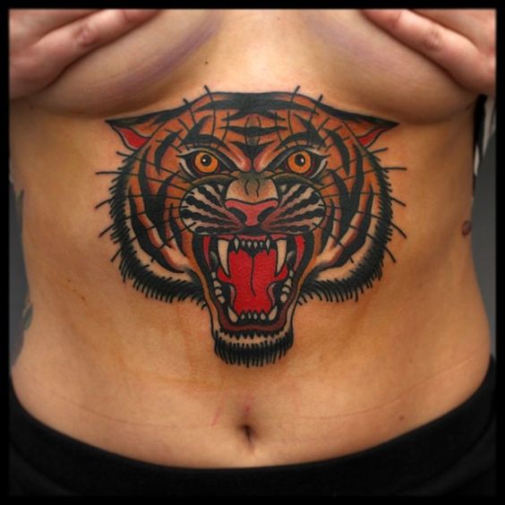 Tiger on the sternum and the belly