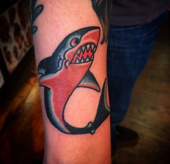 Traditional sailor jerry shark tattoo done by nick filth