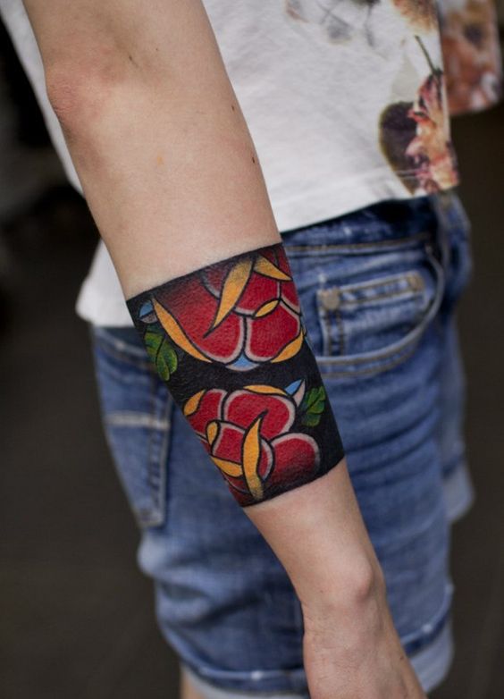 Traditional floral armband tattoo