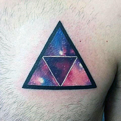 Triforce tattoo with cosmic landscape
