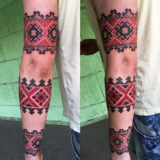 Ukrainian black and red tripple armband tattoo