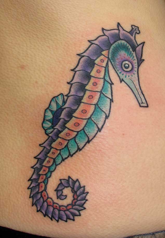 Watercolor cute seahorse tattoo