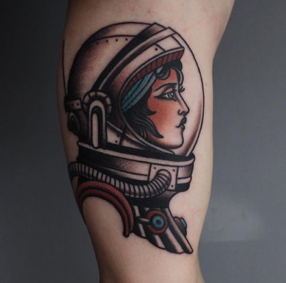 Woman astronaut neo traditional tattoo