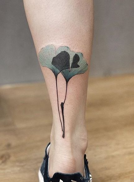 Ginkgo leaf tattoo on the ankle