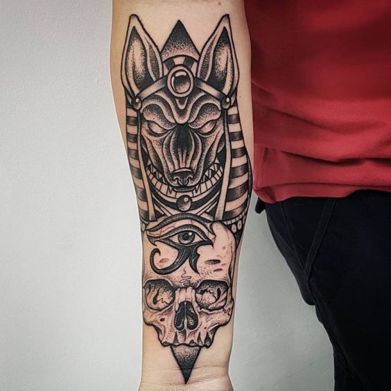 Anubis eye of horus and skull tattoo