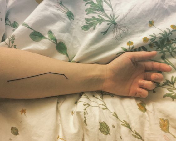 Beautiful aries constellation on the inner forearm