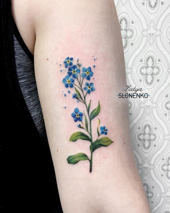 Beautiful forget me nots on the back of the right arm by katya slonenko