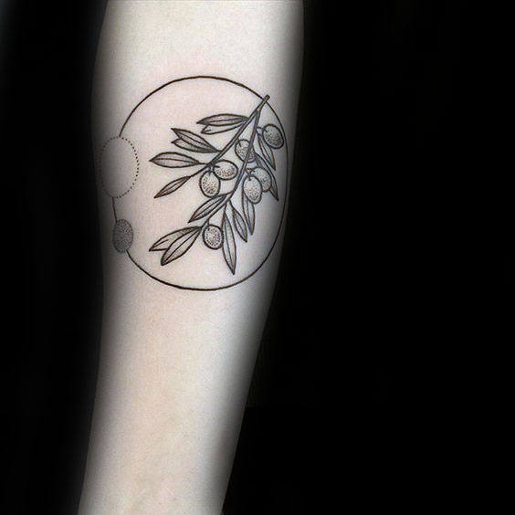 Circular small olive branch tattoo