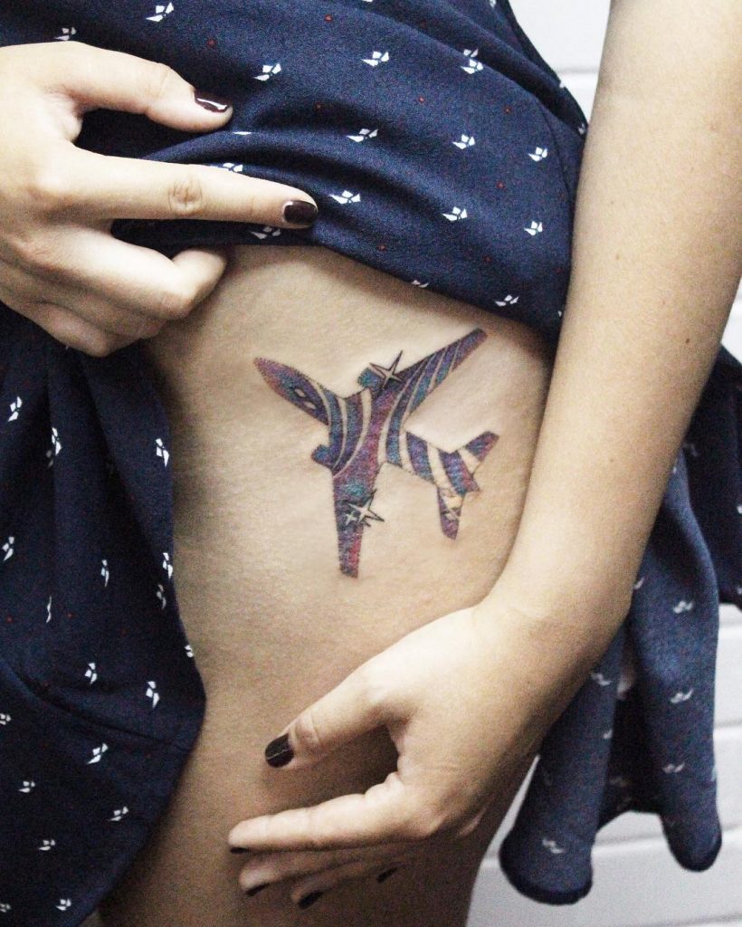 Colorful airplane on the left hip