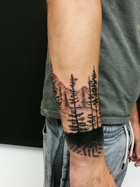 Dotwork forest and black pattern tattoo