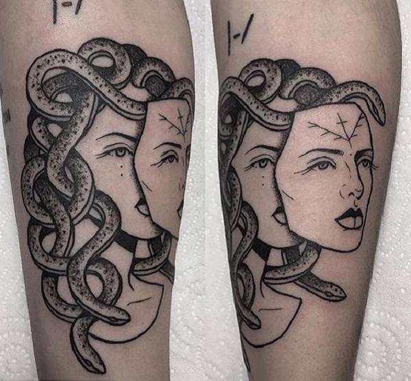 Dual face medusa tattoo